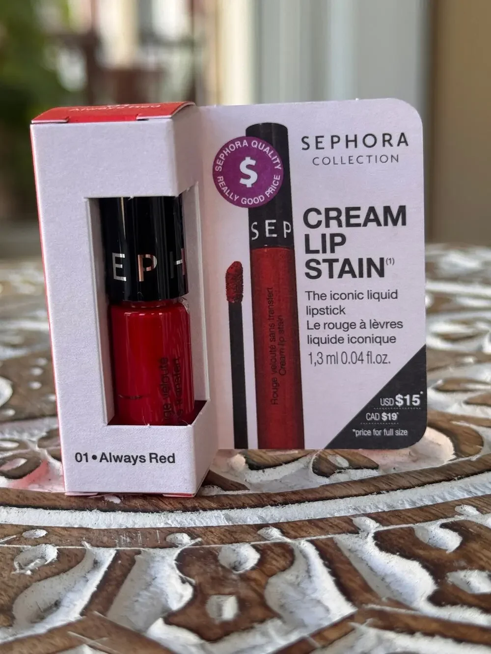 Sephora Cream Lip Stain Mini 01 Always Red Liquid Lipstick 1.3 mL